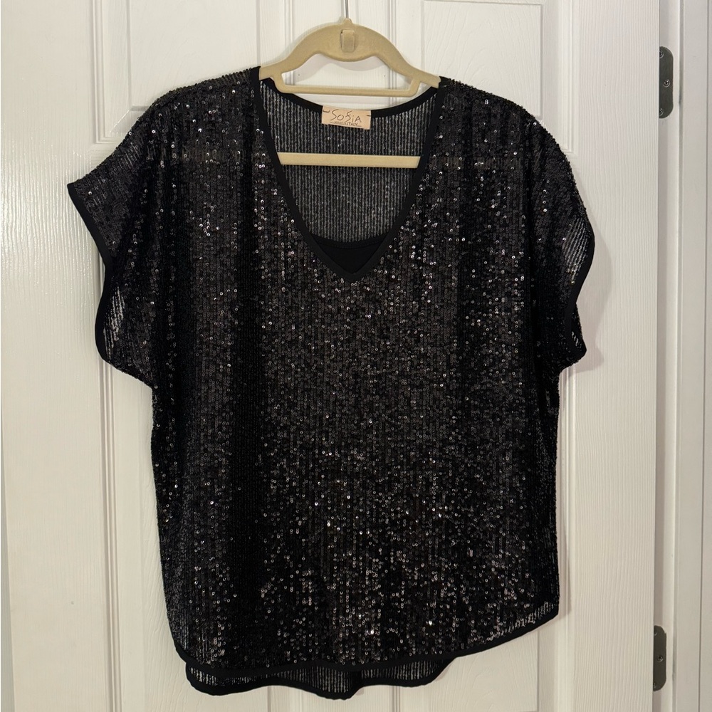 Sofia Black Sequin Blouse